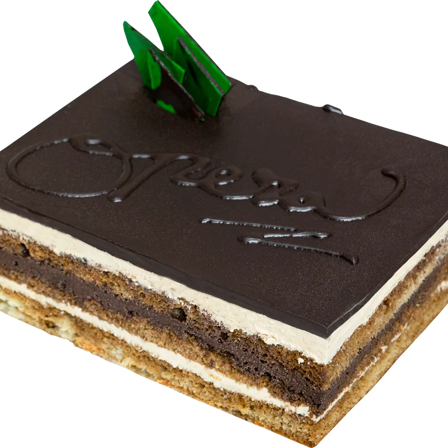 Potongan Opera Cake Roti MOX dengan lapisan kopi dan cokelat